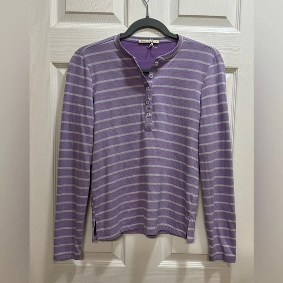 Marine Layer Tops - Marine layer DOUBLE KNIT HENLEY Striped LAVENDER Casual Coastal Small